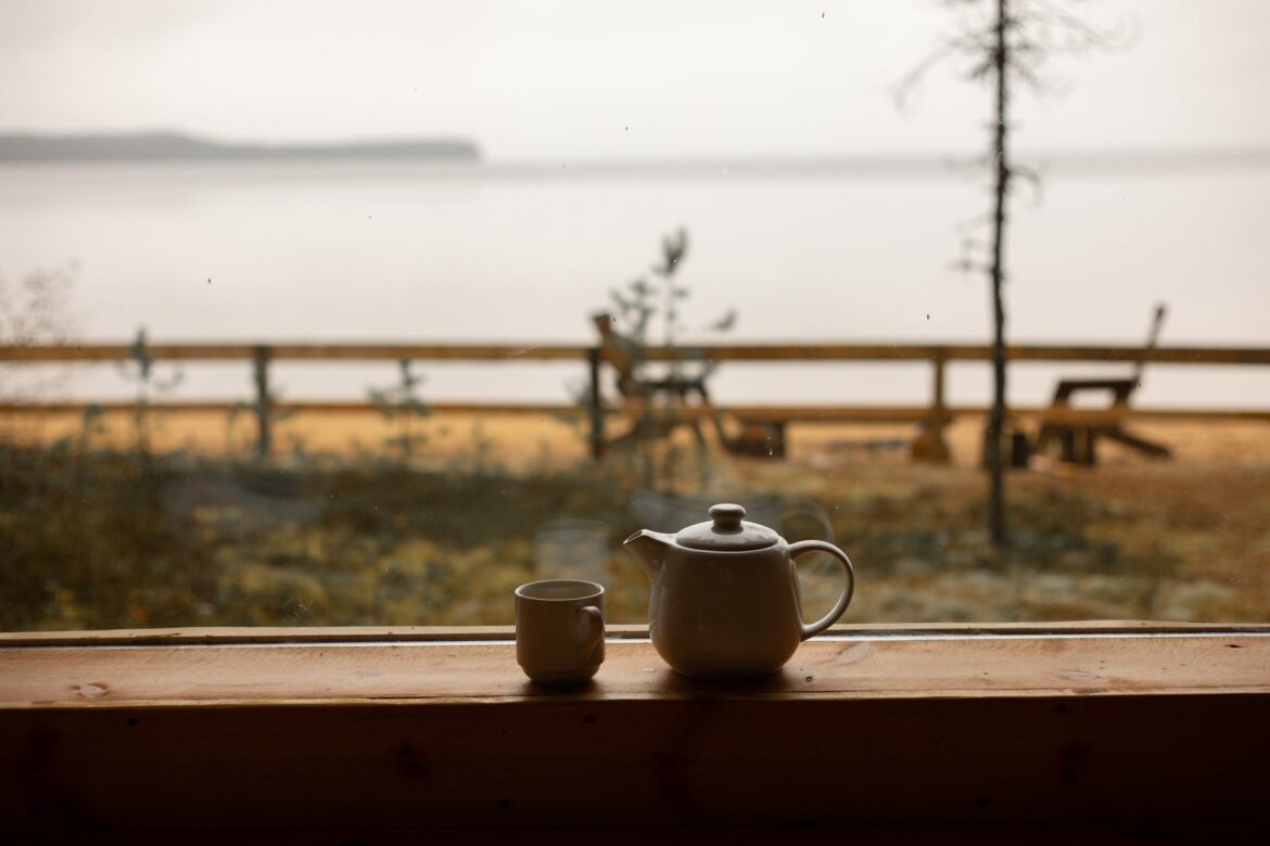 white ceramic tea kettle and a cup
